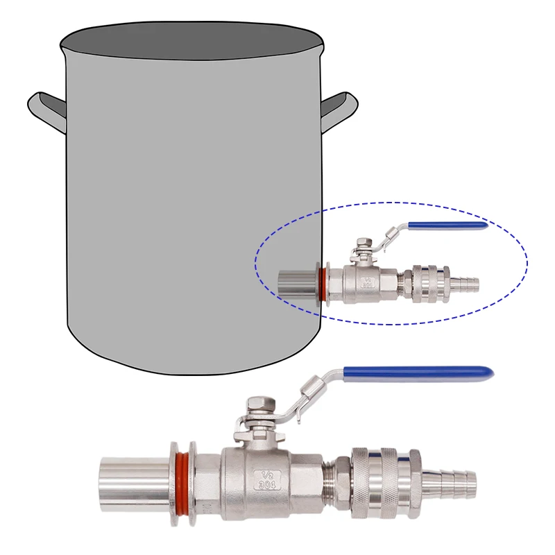 

Homebrew Beer Brew Kettle Weldless Ball Valve Kit with Quick Disconnects 304 Stainless Steel 1/2"NPT Full Port Brewer Hardware