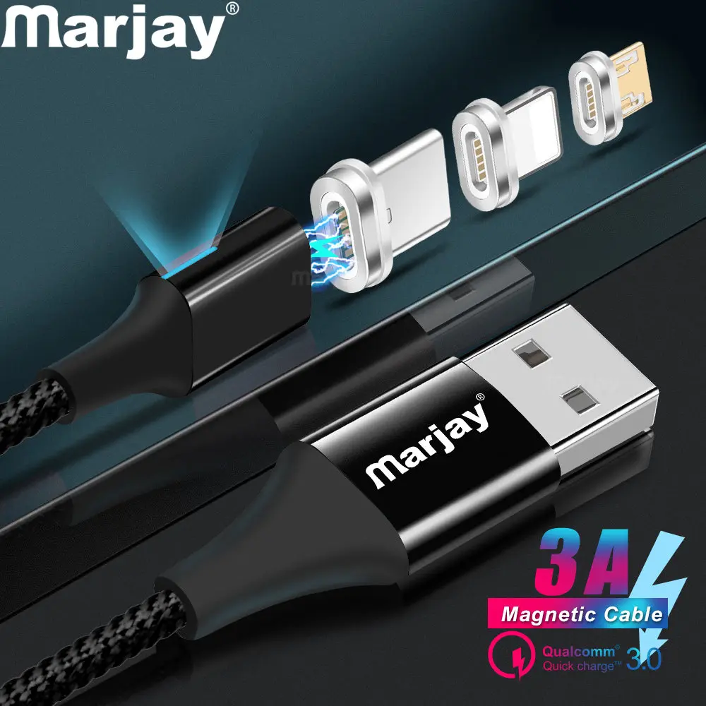 Marjay 3A Магнитный кабель для быстрой зарядки Micro usb type-C кабель для iPhone XR XS samsung S9 S10 Xiaomi huawei USB-C кабель для зарядного устройства