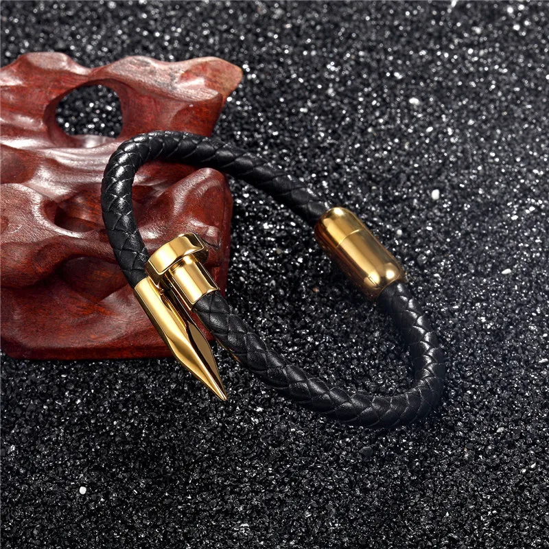 MKENDN высококачественный кожаный браслет с черной оплеткой многослойная веревочная цепь из нержавеющей стали для ногтей мужские и женские Украшения, браслеты, подарки