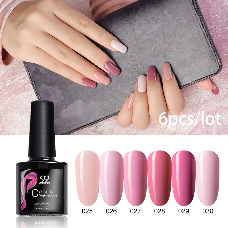 

MSHING99 uv gel nail polish nude Color25-30 nail design hybrid varnishes for manicure uv and led permanent enamels top and base