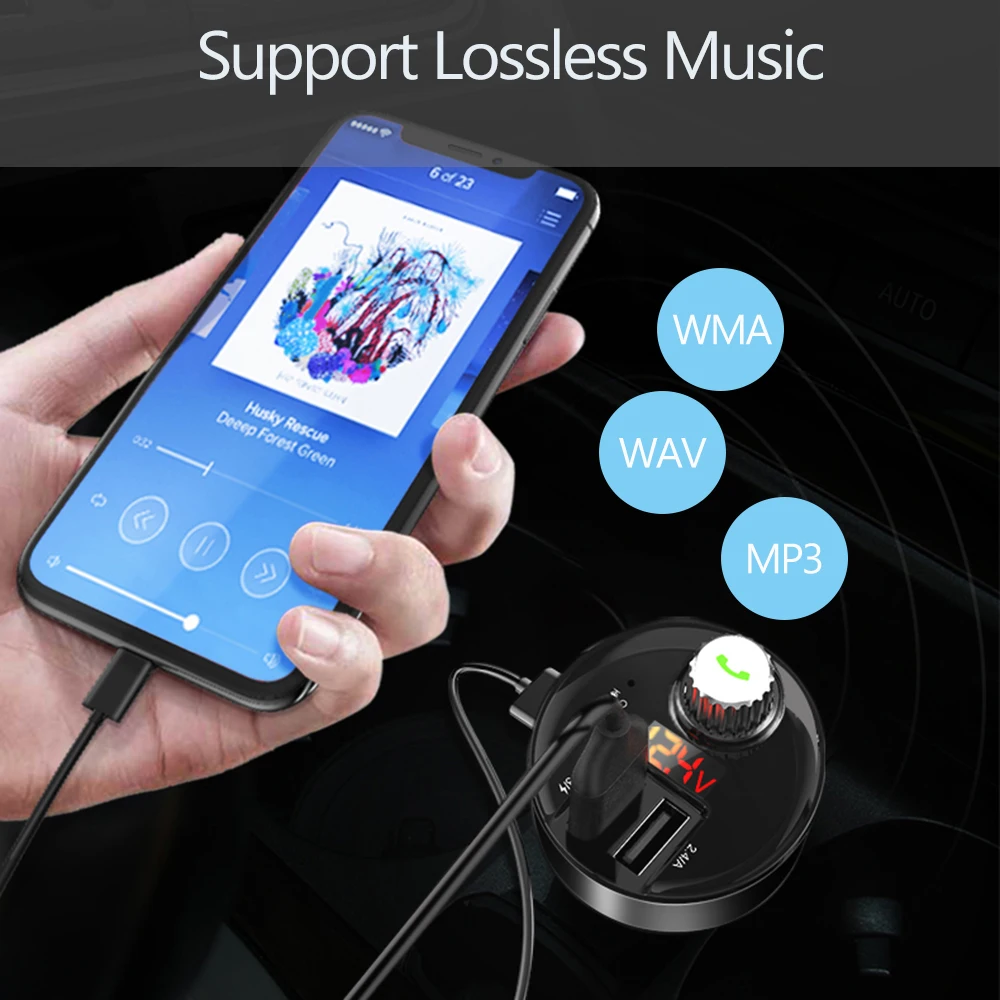 JINSERTA Беспроводной Bluetooth V4.2 fm-модулятор громкой автомобильного MP3 аудио плеер 3.1A Dual USB Зарядное устройство Поддержка TF USB музыка