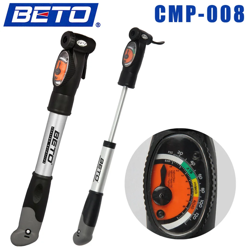 BETO Mini Portable Cycling Mountain Bike Bicycle Pump Tire Inflator Aluminium Alloy Air Pump with Pressure