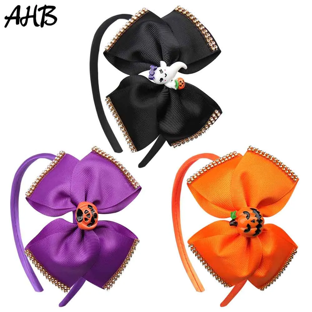 

AHB Halloween 5" Solid Big Bow Hairband for Girls Hair Bows Handmade Grosgrain Ribbon Headband Funny Girls Gift Party Headwear