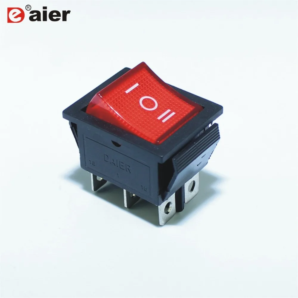 100PCS KCD2 203N ON OFF ON Illuminated Double Pole Rocker Switch 20A