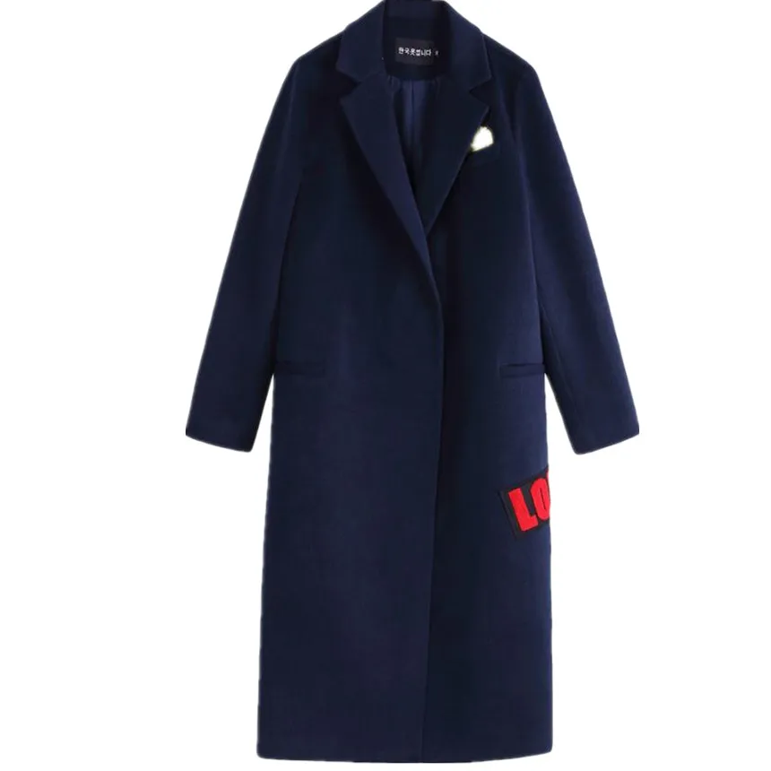 

2019 winter fashion Women thicken Slim Double-sided Cashmere Woolen Jacket Long Dark Blue Women Coat