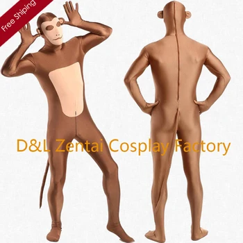 

Free Shipping DHL Brown&Flesh Monkey Lycra Spandex Fullbody Party Zentai Suit For 2016 Halloween Cosplay SH1409