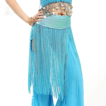 

12 Colors Cheap Belly Dance Clothes Accessories Stretchy Long Tassel Fringe Belts Sequins Women Belly Dance Hip Scarf Elastic