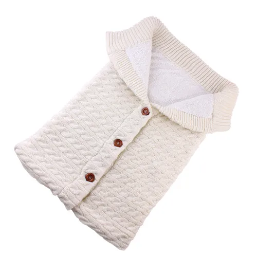 Теплый детский спальный мешок для ног, детский вязаный Хлопковый вязаный конверт с пуговицами, пеленка для новорожденных, аксессуар для коляски - Цвет: White