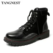 Tangnest/Новинка; мужские ботильоны из лакированной кожи; модные мотоциклетные ботинки на платформе со шнуровкой; Мужская замшевая обувь на танкетке; Цвет Черный; XMX935