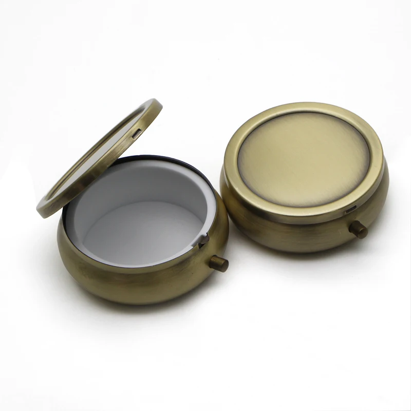

Brass Metal Pill Box Travel Case Decorative Container Vitamin Holder Organize Single Compartment Trial Order PY01C