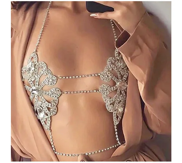 

Upscale New Design Lady Crystal Bodys Chain Necklace Women Sexy Rhinestone bra Wholesale Cristal Jewelry Halskette