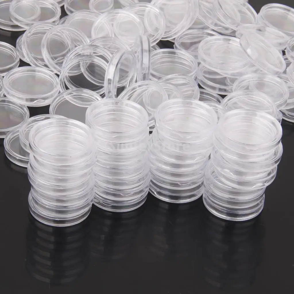 100x 21mm Round Applied Clear Round Boxed Plastic Storage Capsules Display Coin Case For Coin  Collecting Tool