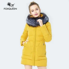 Foxqueen 2017 Новый Зимний Женский Толстой Пуховик Мод Теплая Женская Куртка Зимнее Женское Пальто С Меховым Воротником Чернобурым Высокого Качества Бесплатная Доставка 823