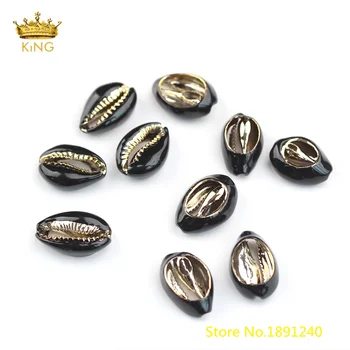 

10pcs Wholesale Cowrie Shell Charms Crafts Necklace Jewelry for Women,Black Enamel Beads Shells Gold Copper DIY Bracelet DSS175