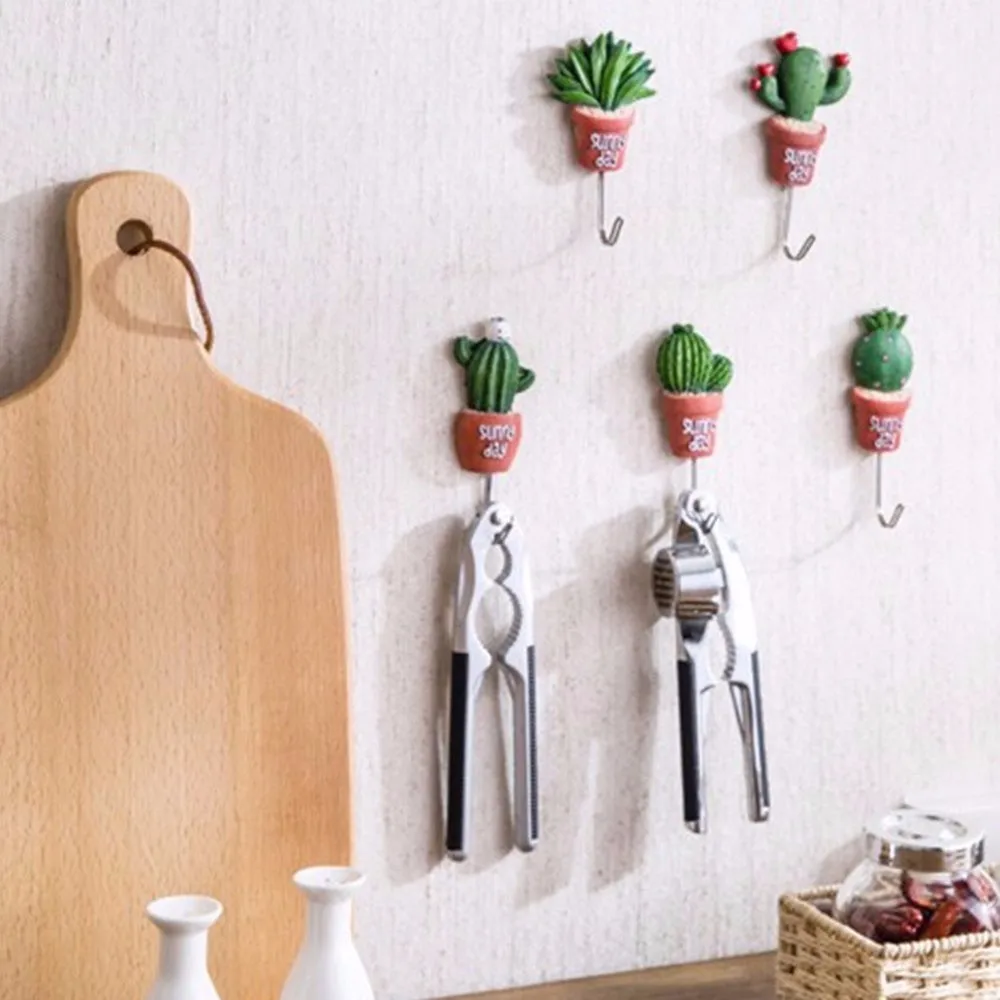 1pc Wall Hook Hanger Funny Simulation Succulent Plants Pot Strong Self-Adhesive Hook Hanger Bag Keys Bathroom Kitchen Sticky Towel Holder Storage Organization (6)