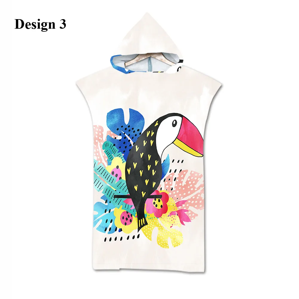 Тропический цветок монстера попугай Тукан Фламинго Алоха для взрослых детей с капюшоном полотенце для бассейна банное пляжное полотенце-пончо - Цвет: Design 3