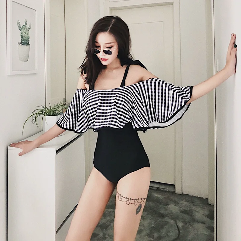 

One-Piece Push-Up Swimsuit Bathing Suit One Piece Swimsuits For Women Closed Swimwear Female Feeling Shoulders Leaves Ties High