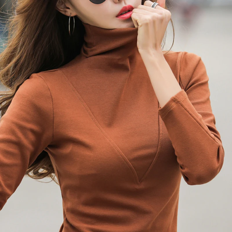 Shintimes 2018 осень длинный рукав розовая футболка Femme Водолазка белая Kawaii черная