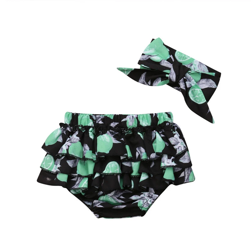Girls Shorts Fashion Toddler Baby Girl PP Bottoms Kids Ruffle Floral Pants Newborn Shorts Bloomers Panties Headbands 2Pc Costume