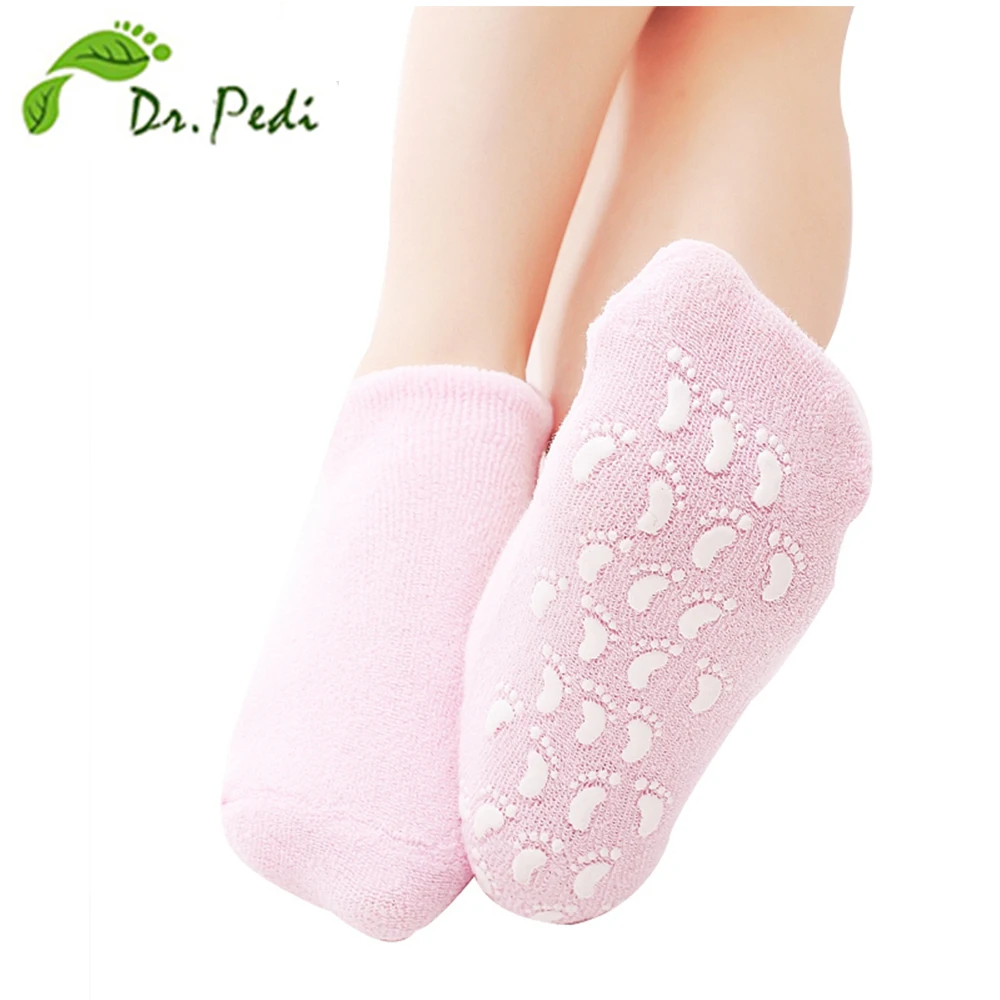 

1 pair Soft Spa Socks for Pedicure Moisturizing Massager Cracked Skin Heel Pillow Gel Pedicure Socks Foot care tool Pink