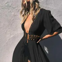 Сексуальное женское однотонное белое бикини, Пляжное Платье, купальник, шифоновая пляжная одежда, купальный костюм, летний праздник, кимоно, кардиган