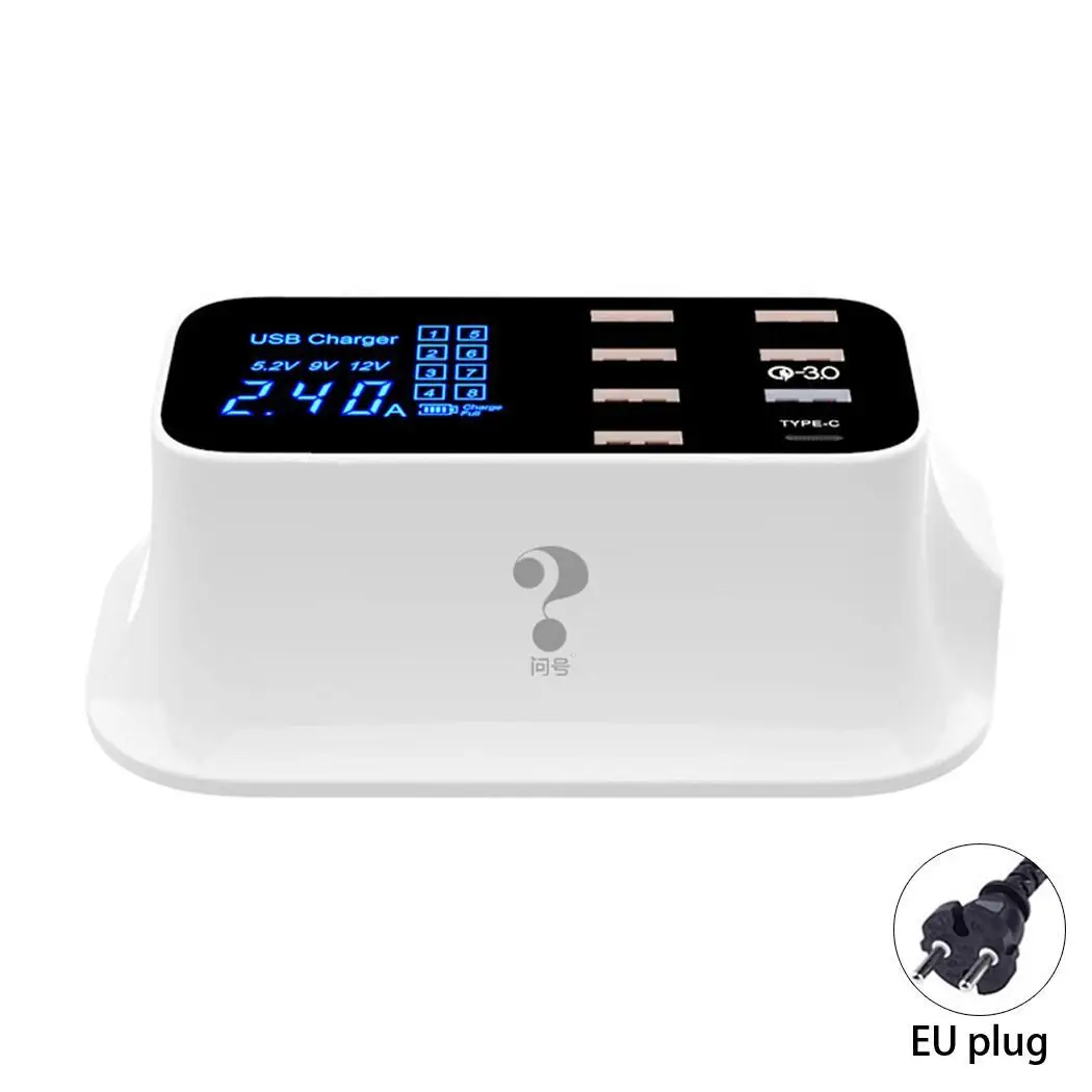 Smart USB Type C LED Display DC5V 2A DC5V 3A 9V 2A 12V 1.5A Fast Charge 8 Desktop Mobile Phone USB Charger