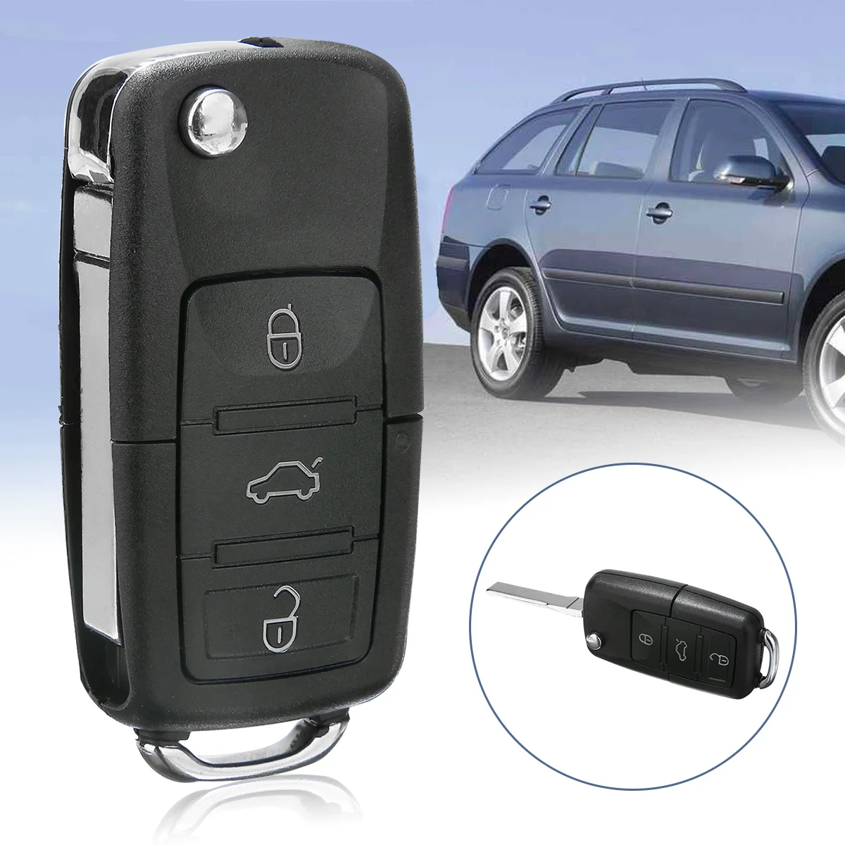 1pcs 3 Button Remote Key Fob Case Folding Flip Key Shell For Skoda OCTAVIA FABIA A61
