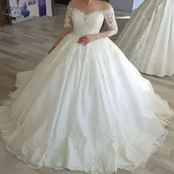 YQS043 Vestido de Noiva 2019 свадебные платья одежда с длинным рукавом аппликация кружева бисером пышное свадебное платье халат де mariée