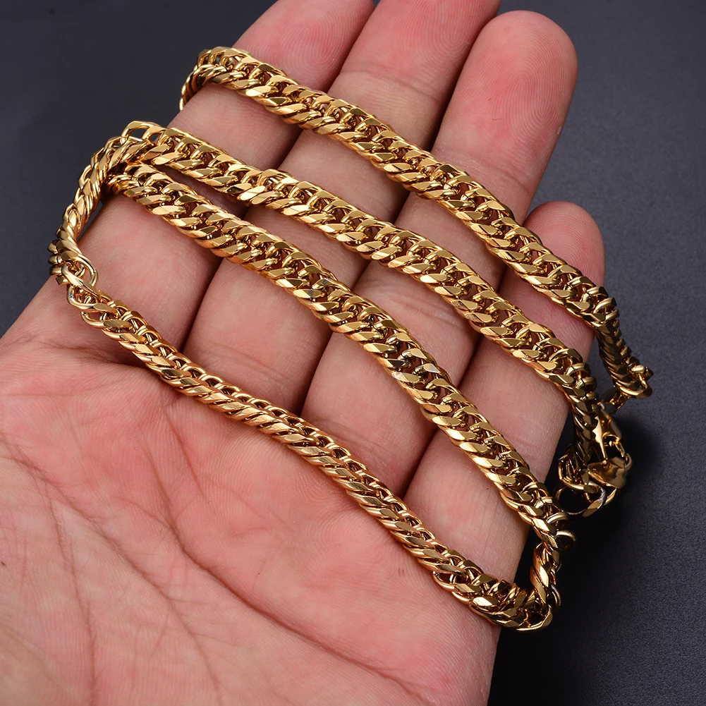 

WANDO Fashoin Copper Chain Gold colour Necklaces For Men Link Chains Punk Jewelry 6mm width 50cm Long N16