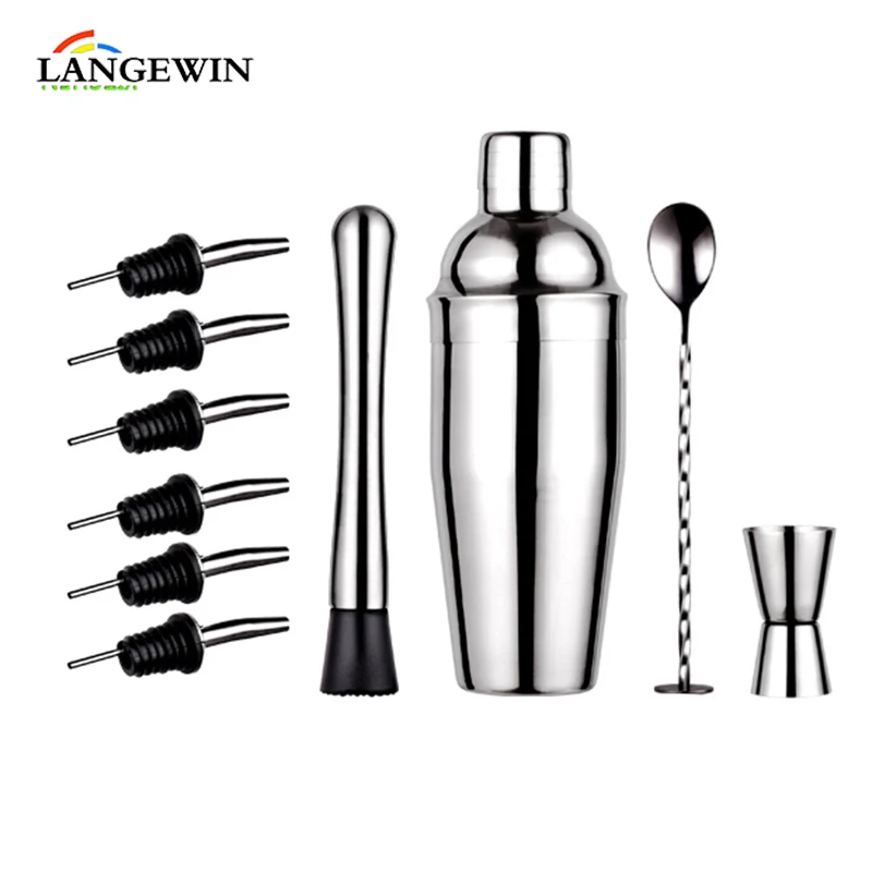10 Stücke Edelstahl Cocktail Set Barkeeper Kit mit Martini Shaker Jigger Rühren Löffel Wein Ausgießer Cocktail Shaker Barware Kaufen