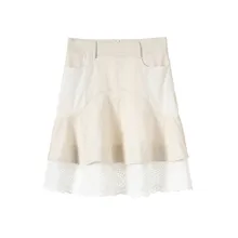 Summer Vintage High Waist Denim Skirt Lace Patchwor Fish Tail Jeans Skirt Women Bodycon Chic Fashion Clothes Party