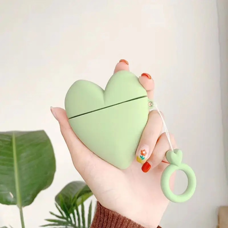

New Cute Love Heart Pattern Soft Silicone Protective Cover Shockproof Case Skin Shell With Lanyard for Airpods 1/2 Charging Box