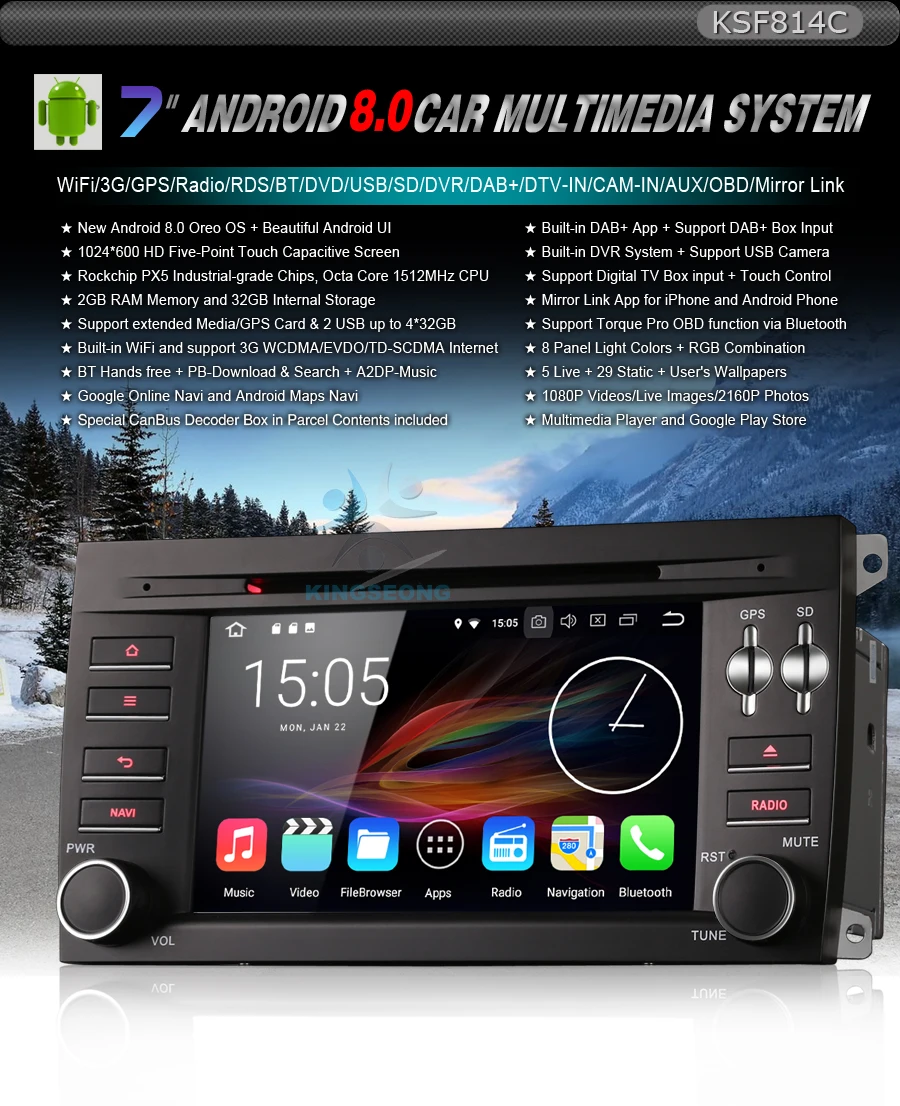 Flash Deal Android 8.0 Autoradio DAB+ Car DVD player USB WiFi 3G DTV-IN Bluetooth RDS USB BT CD Player GPS Sat Nav for Porsche Cayenne 0