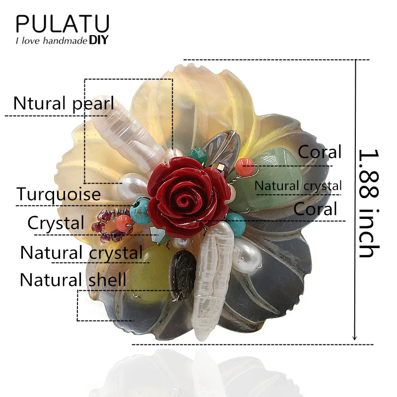 PULATU,, ручная работа, в виде ракушки, цветок, броши для женщин, модное ювелирное изделие, подвеска, натуральный камень, на булавке, брошь для женщин, подарок на день рождения