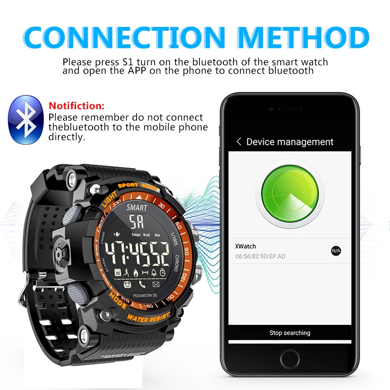 Waterproof Smart Watch EX16 Bluetooth Clock Notification Remote Control Pedometer Sport Watch Outdoor Swimming Men Smartwatch