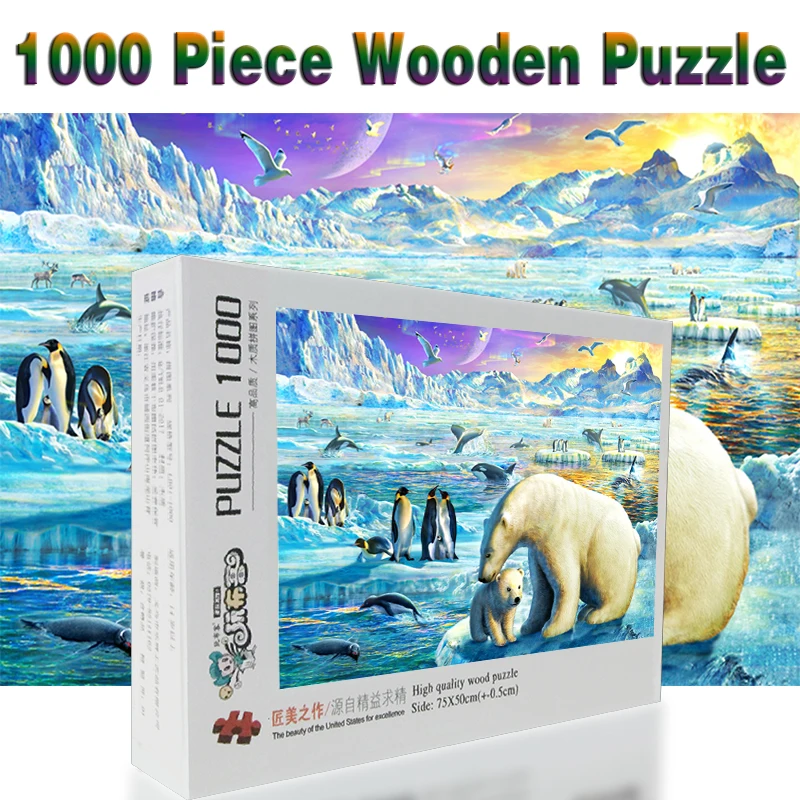 

The love of the polar bear 1000 pieces Adult Puzzle Wooden Puzzle Cartoon jigsaw Puzzles For Children Educational Toys Gifts