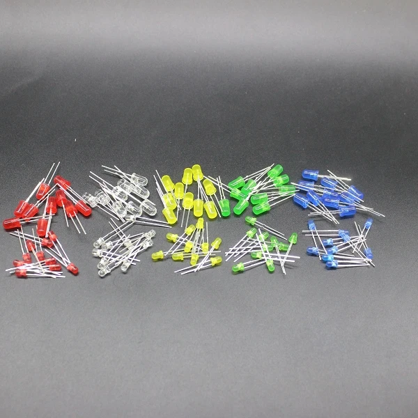 

Free shiping 100PC/Lot 3MM 5MM Led Kit Mixed Color Red Green Yellow Blue White Light Emitting Diode Free Shipping