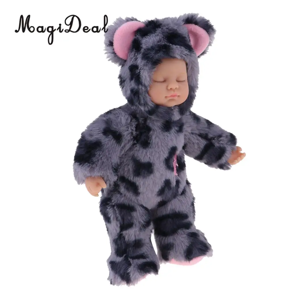 Leopard Print Plush Stuffed Toys Sleeping Baby Dolls Reborn Doll Christmas Xmas Gift Kids Sleeping Toys High Quality