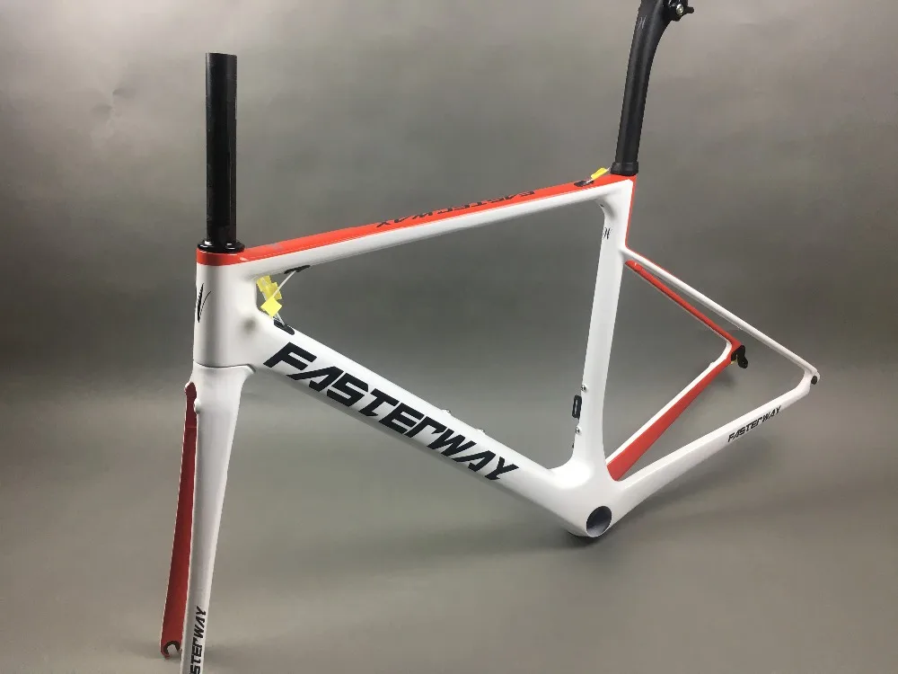 Perfect white red with black  FASTERWAY classic carbon road frameset UD weave carbon bike frame:Frameset+Seatpost+Fork+Clamp+Headset 111