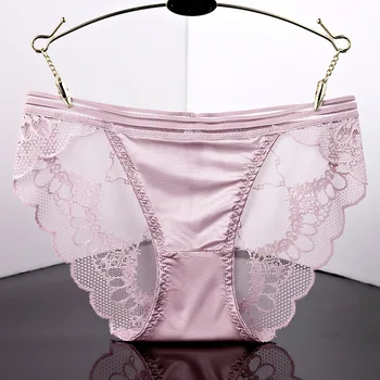 

2019 Big Size Sexy Lace Panties Women's Underwear Transparent Sheer Lace Briefs Tangas Knickers Soft Shiny Satin Panty XL