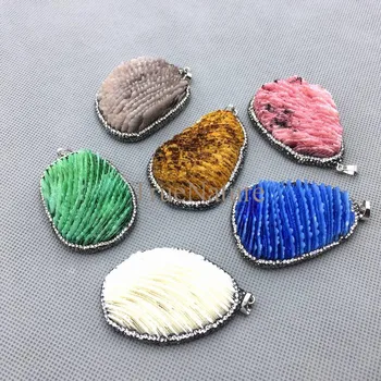 

Unique Carved Coral Druzy Agates Pendants Pave Rhinestone Accent Charms In Silver Colorful Agates Pendant PM4706