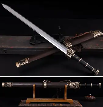

Hand-Forging Sharp 8 Side Folded Pattern Steel Full Tang Chinese Sword Ebony Wood Saya Han Jian Brass Dragon Knife fitted