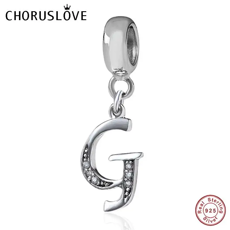 Choruslove A-Z Подвески с буквами 925 пробы серебро CZ 26 бусы с алфавитом fit Pandora Подвески браслет для женщин DIY Ювелирные изделия SS2657 - Окраска металла: Pandora Letter G