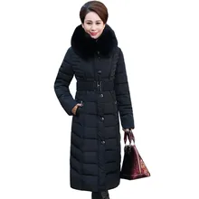 new middle – aged elderly long down jacket warm winter coat thicker mother fitted women cotton dress