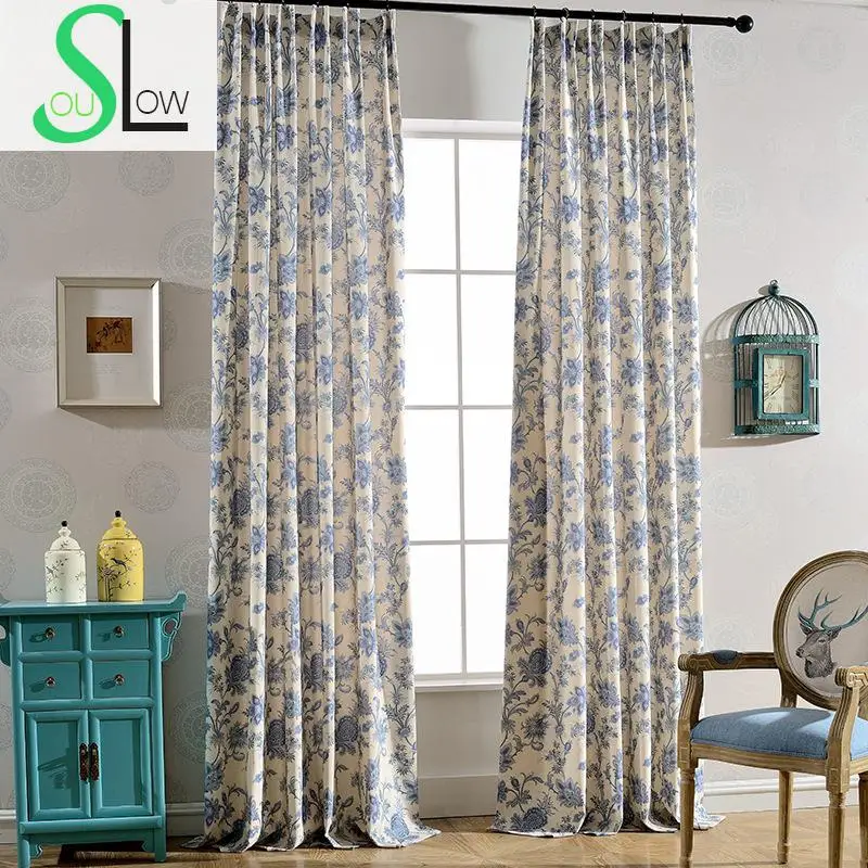 

Slow Soul Blue Datang Good Feel Modern Curtains Floral For Living Room Kitchen Bedroom Drapes Rideau Voilage Window Printing