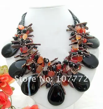 

Amazing! 4 strands Biwa&Onyx&Carnelian Necklace free shipment