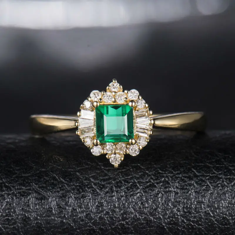 14ct желтое золото натуральный бриллиант изумруд кольцо изумруд ювелирные изделия для жены и мужчины WU280
