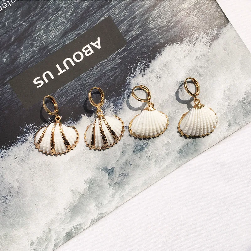 JCYMONG 12 Models Natural Shell Drop Earrings Gold Color Geometric Earrings For Women Bohemian Sea Ocaen Style Earrings Jewelry