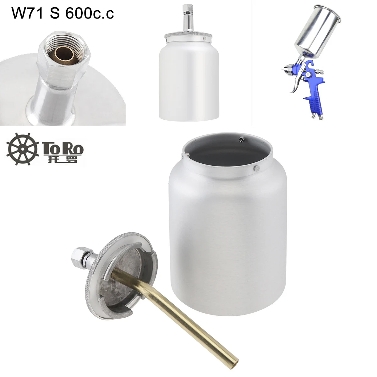 

TORO 1/4 Inch 600ml Silver Paint Spray Gun Gravity Feed Stainless Steel Container for W71 Spray Gun High production efficiency