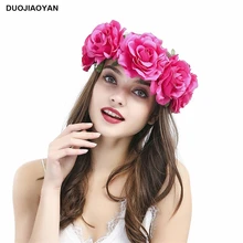 DUOJIAOYAN Новая мода искусственный цветок Гирлянда большая роза Свадебный венчик diy цветочная повязка на голову женская повязка аксессуары